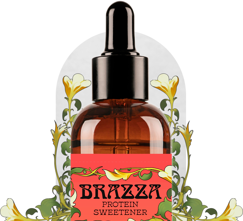 Brazza protein sweetener bottle with dropper on a white background