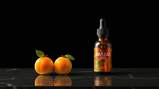 Brazza bottle with two oublis on a marble surface